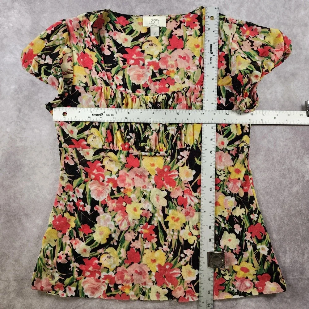 Y2K Ann Taylor LOFT Petites Floral Square Neck Top LP Empire Waist